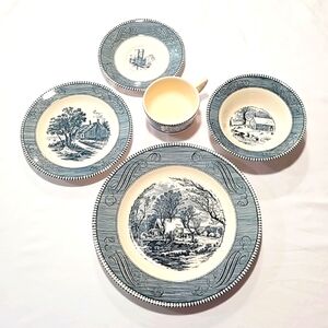 5 Piece VTG Currier & Ives/ Cavalier Dishes Set